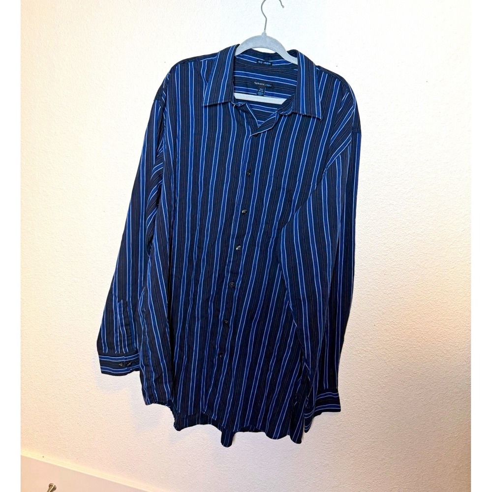 Van Heusen Studio Non-Iron Striped Dress Shirt Blue/Black 2XLT 19-19.5 36/37